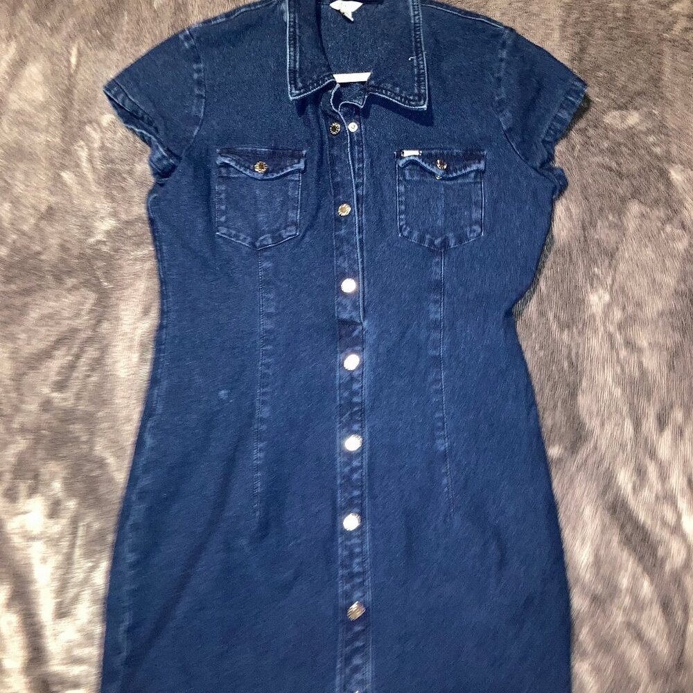 Guess Dark Navy Blue Collared Button Down Dress XL